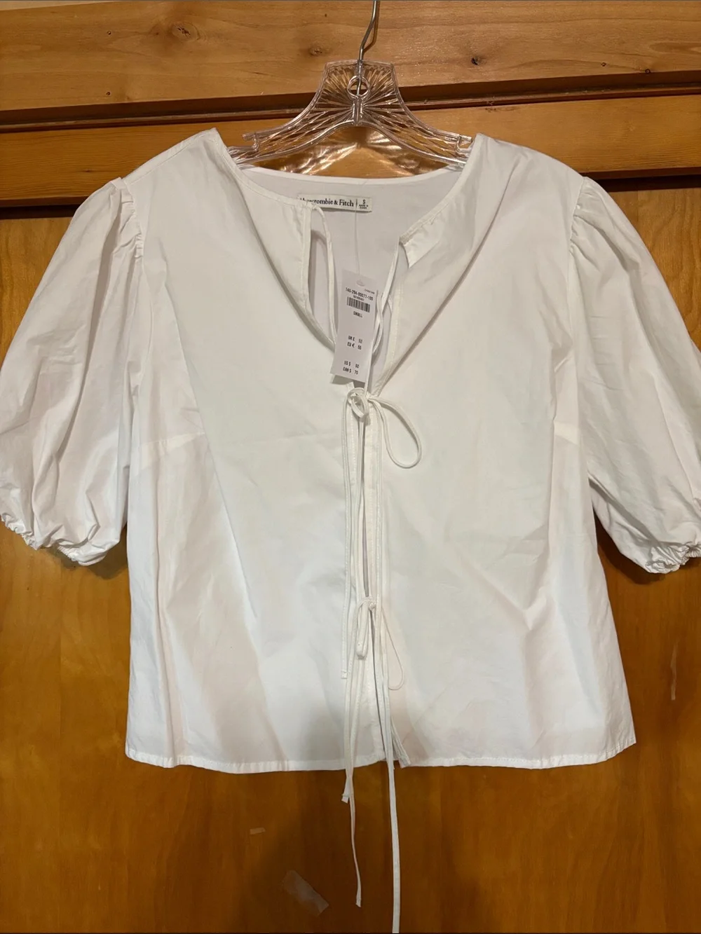 Abercrombie & Fitch White Tie-Front Puff Sleeve Blouse